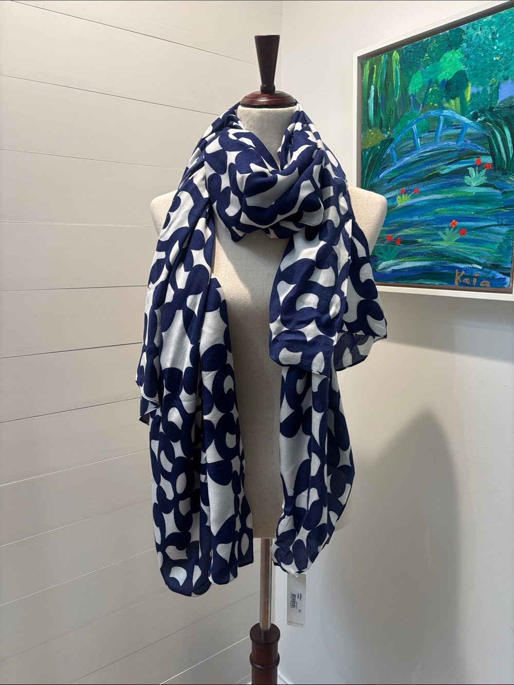 Anne Fontaine Adela Navy & White Geometric Wrap NWT
